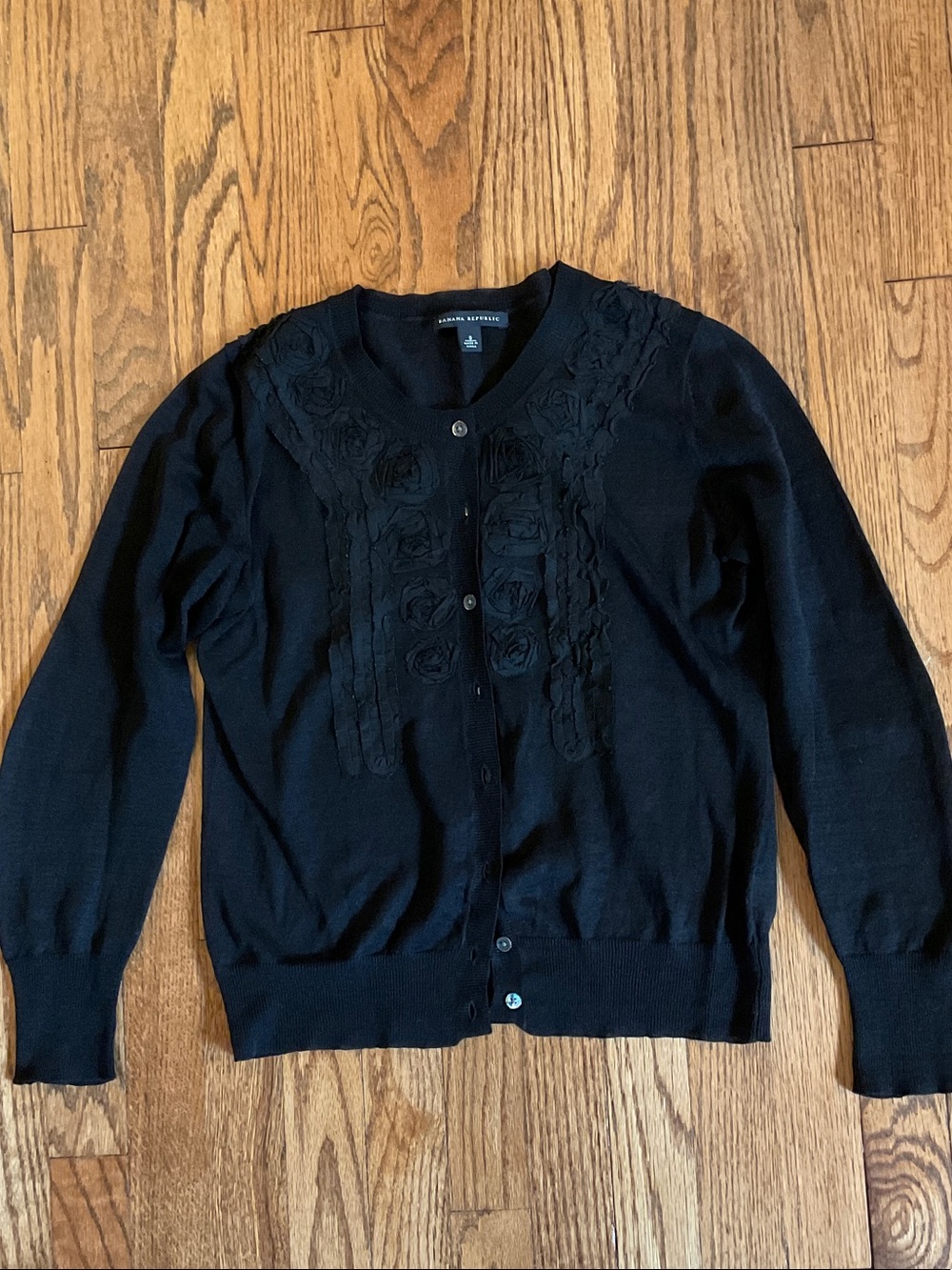 Banana Republic Black Linen Cardigan with Floral Detail